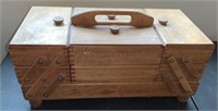 Vintage Expandable Wooden Sewing Box with Handle