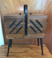 Vintage Wooden Sewing Box on Legs