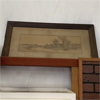 Antique Landscape Framed Sketch