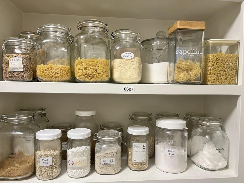 Two Shelves of Food Containers.