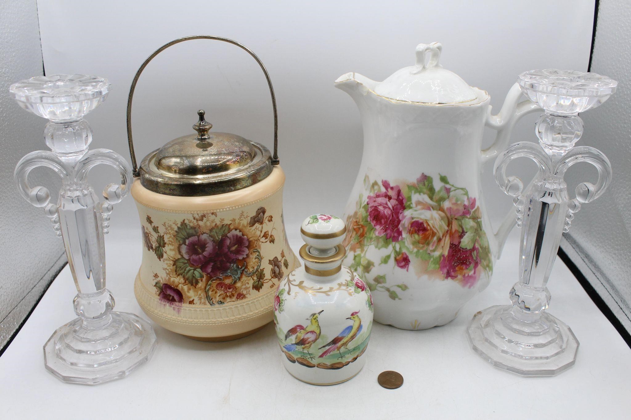 Vtg. DevonWare Biscuit Jar, PS Perfume Bottle+++