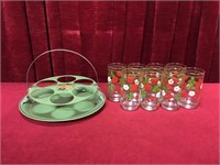 Retro Tin Glass Caddy w/ 8 Glasses