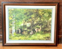 Deer & Woods Scene by Gisela Bulle Framed Art