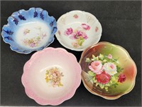 (4) Beautiful Floral Scalloped Edge Vintage Bowls
