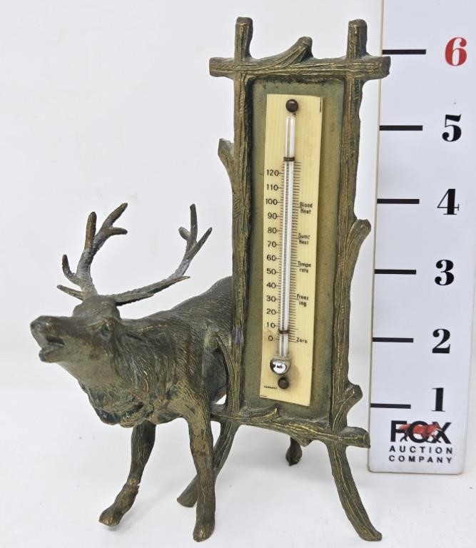 Brass Elk Figurine w/Thermometer