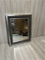 Large Framed Silver Mirror with Beaded Inlay