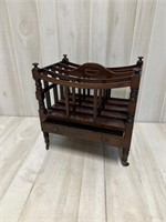 Antique Wood Magazine Rack with Drawer and Castors