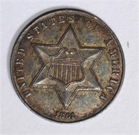 1861 TYPE-3 3-CENT SILVER, AU