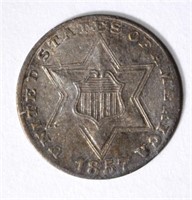1857 TYPE-2 3-CENT SILVER, CH AU