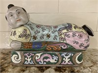 Vintage Porcelain Famille Rose Buddha on Pillow