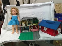 VINTAGE PADDED/CLOTH DOLL HOUSES, AND DOLL