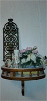 Wooden Decorative Shelf w Vase & Planter