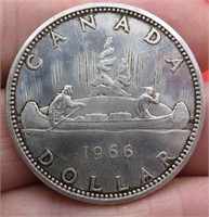 1966 Canada Silver One Dollar Canoe Coin OLD