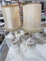 PAIR OF MILKGLASS W/APPLIED FLOWERS LAMPS & SHADES