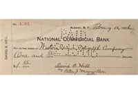 David B. Hill Signed Check 1906