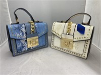 2 pc small White and Blue with gold trim purses