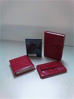 Set of red journal, sketch book and wallet. Also