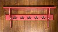 Red Wooden Wall Shelf with Hooks