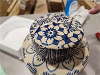 Creative Co-Op Stoneware  Blue & Cream Color Jar