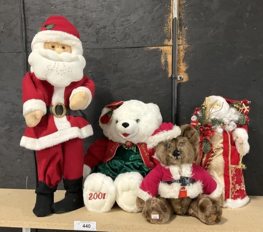 Stuffed Christmas Santa & Teddy Bear Lot.