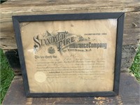 1926 STANDARD FIRE INSURANCE CO FRAMED POLICY