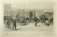 Frank M. Gregory 1887 Etching - Street Scene.