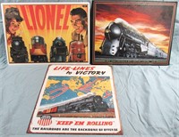 3- METAL TRAIN & RAILROAD SIGNS