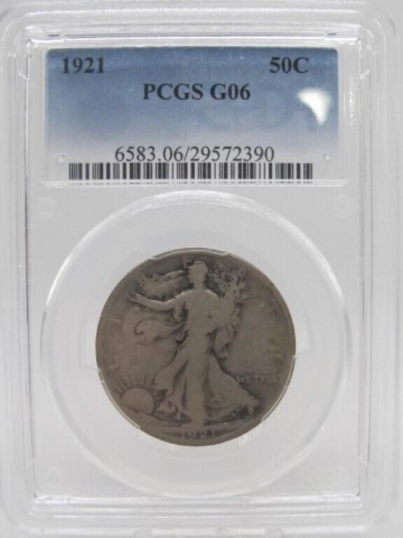 1921 50C WALKING LIBERTY HALF PCGS G06