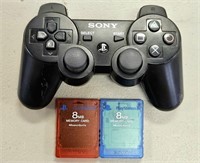 Play Station Dual Shock 3 Controller & 2 Mem Cards