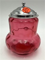 ANTIQUE FENTON CRANBERRY INVERTED COIN DOT JAM JAR