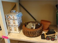 Planters, cookie jar, serving tray, pots, handles