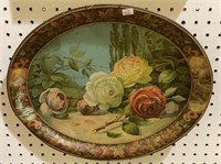 Beautiful vintage tole tray with print of roses
