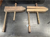 2 LARGE ANTIQUE WOODEN CLAMPS