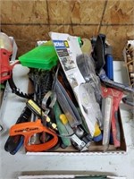 FLAT OF VARIOUS TOOLS, CUTTERS, FILTER WRENCHES,