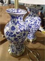 2 BLUE PORCELAIN BASE LAMPS