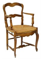 FRENCH PROVINCIAL WALNUT RUSH SEAT FAUTEUIL