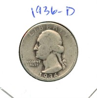 1936-D Washington Silver Quarter