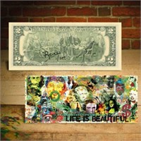 Autographed Life Is Beautiful Celebrity $2 Bill
