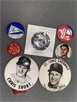 (7) Early Baseball Pins- Yankees, Musial, etc.