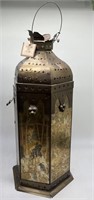 Copper-Look Punched Metal Hanging Lantern