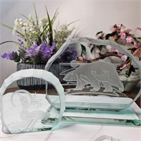 Prestige Glass Frosted Loon & Bear Paperweights