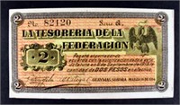 1914 $2 Pesos La Tesoreria De La Federacion Note