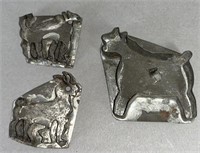 3 miniature tin figural cookie cutters ca. early