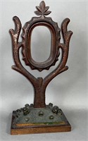 Folk art chip carved oval photo twig art frame