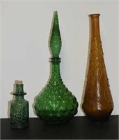 3 Vintage Colored Glass Bottles