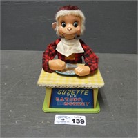 Vintage Marx Suzette Eating Monkey Tin Toy