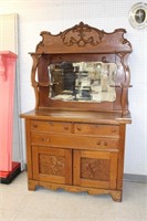 Oak Sideboard with Mirror w/Applied Carving