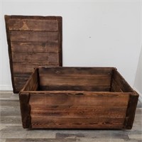 Antique wood trunk on casters