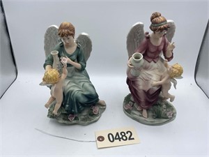 PAIR OF ANGEL FIGURINES WITH CHERUBS AND VASES, 10