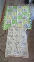 CHILDS HANDMADE QUILT AND A HANDMADE STITCHED